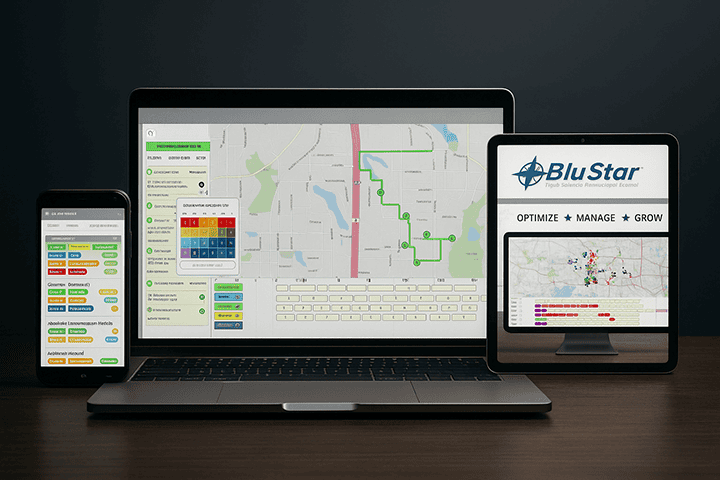 blu star software running on a smart phone, tablet, and desktop.